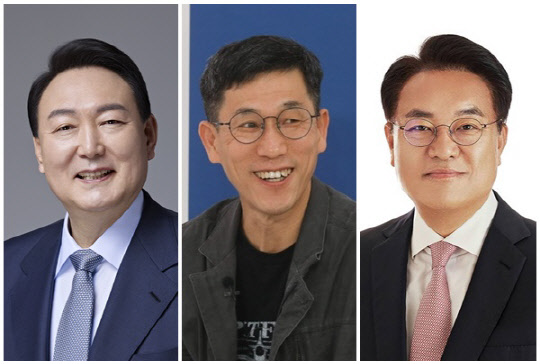 (왼쪽부터) 윤석열 대통령, 진중권 광운대학교 특임교수, 정진석 국민의힘 비상대책위원장. <국민의힘·정진석 의원실 제공, 연합뉴스>